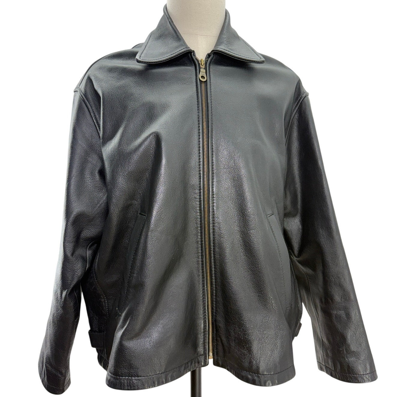 AnAum Men's 3XL Black Leather Bomber Jacket Zip Front Pakistan