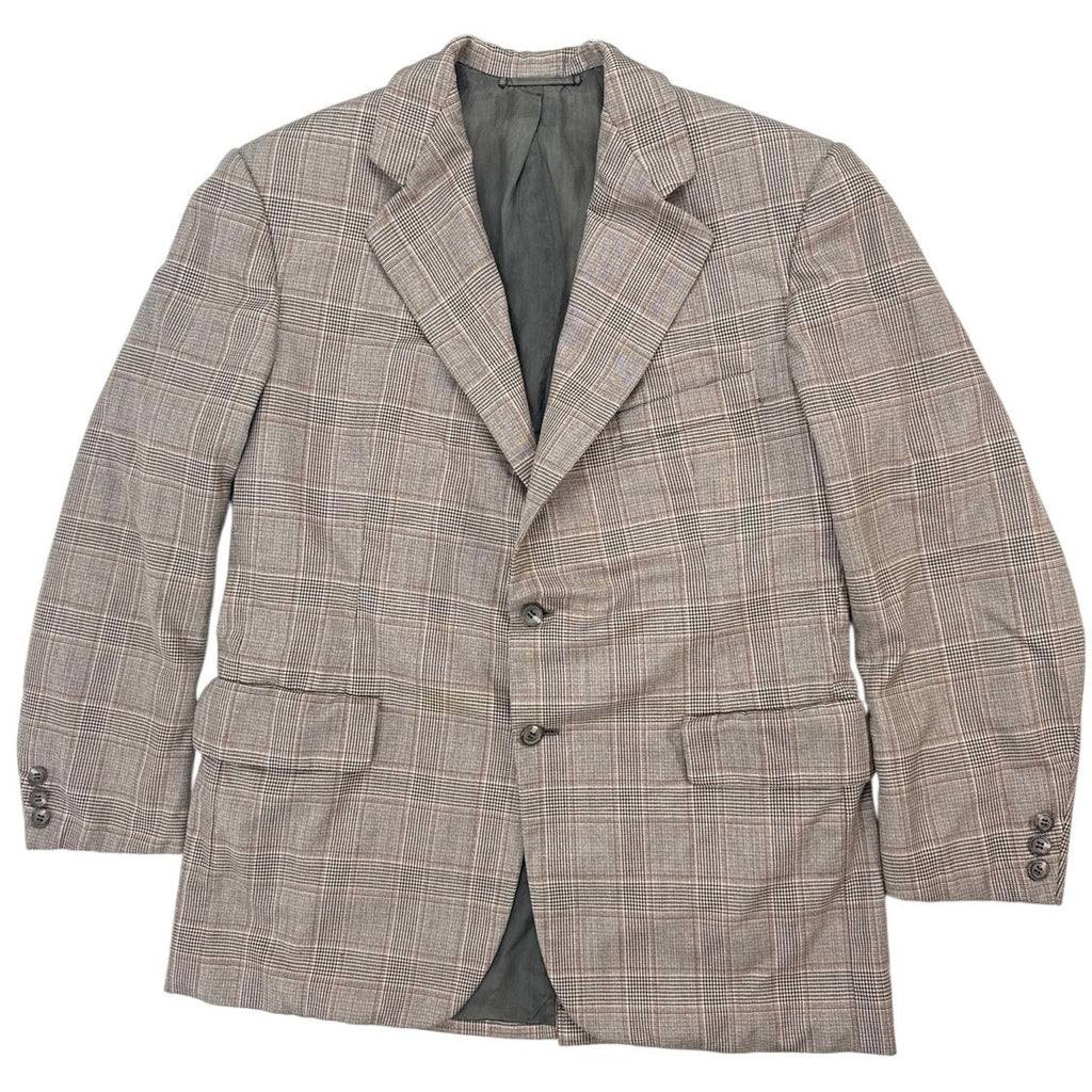 Vintage 70s Hickey Freeman Rosenblatts Brown Windowpane Wool Blazer Men's 42"