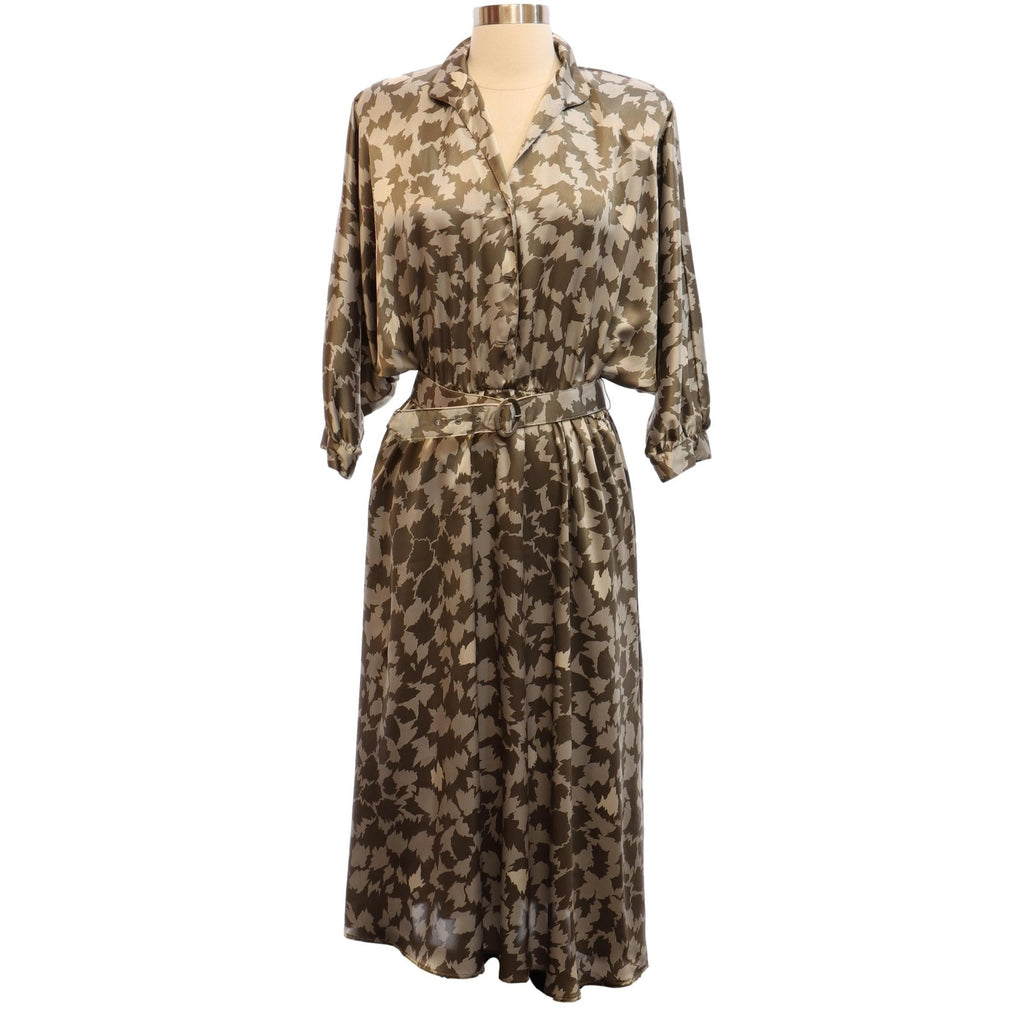 Vintage 1980s Willi of California Belted Abstract Print Midi Dress Women's 10