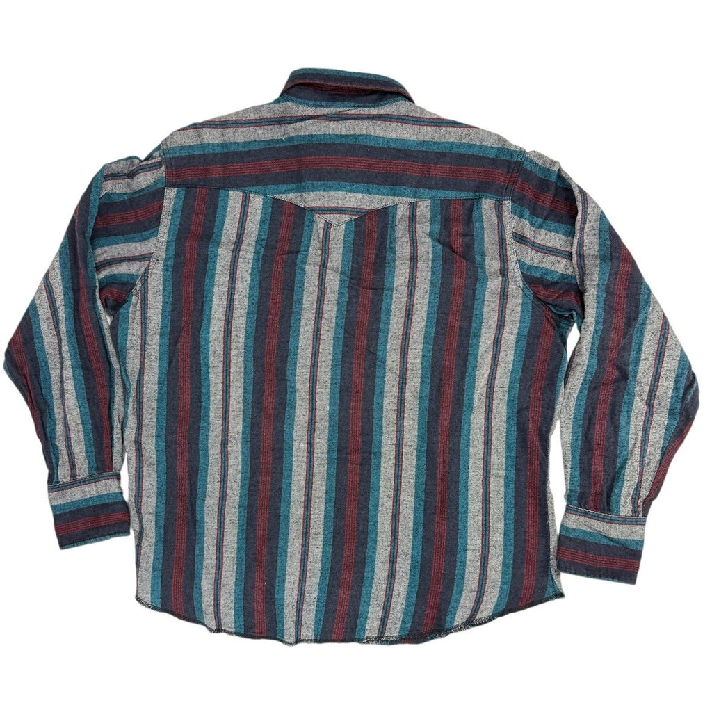 Vintage 80s Wrangler Western Flannel Shirt XL Pearl Snap Striped Cowboy