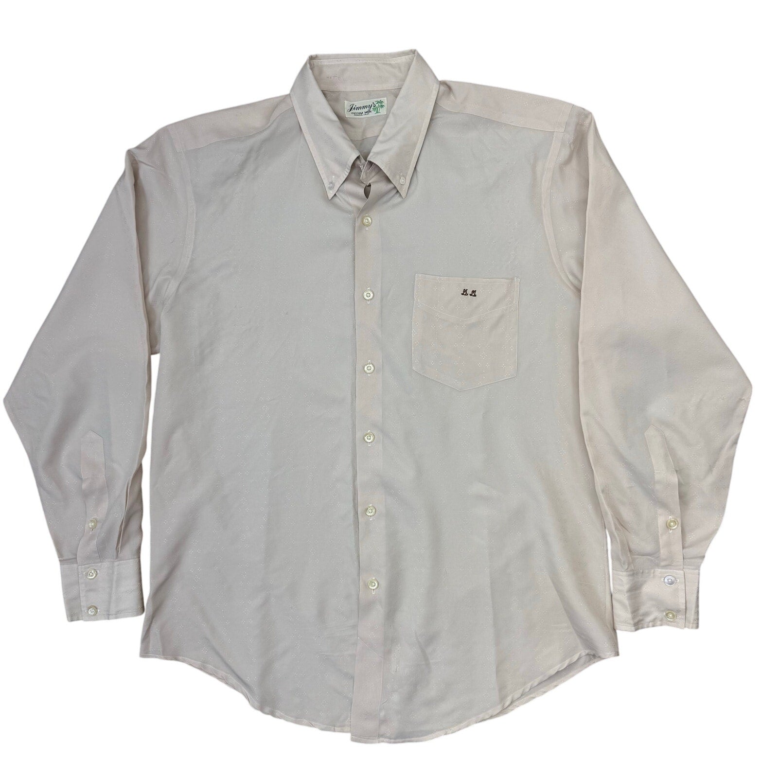 Vintage 80s Jimmy’s Button Down Long Sleeve Shirt Beige White Men's Large