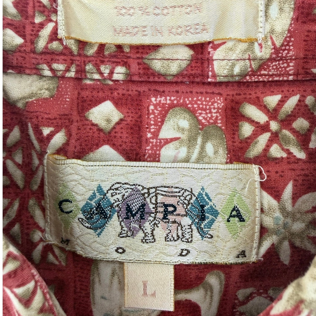 Vintage 80s Campia Red Hawaiian Cocktail Print Cotton Camp Shirt XL