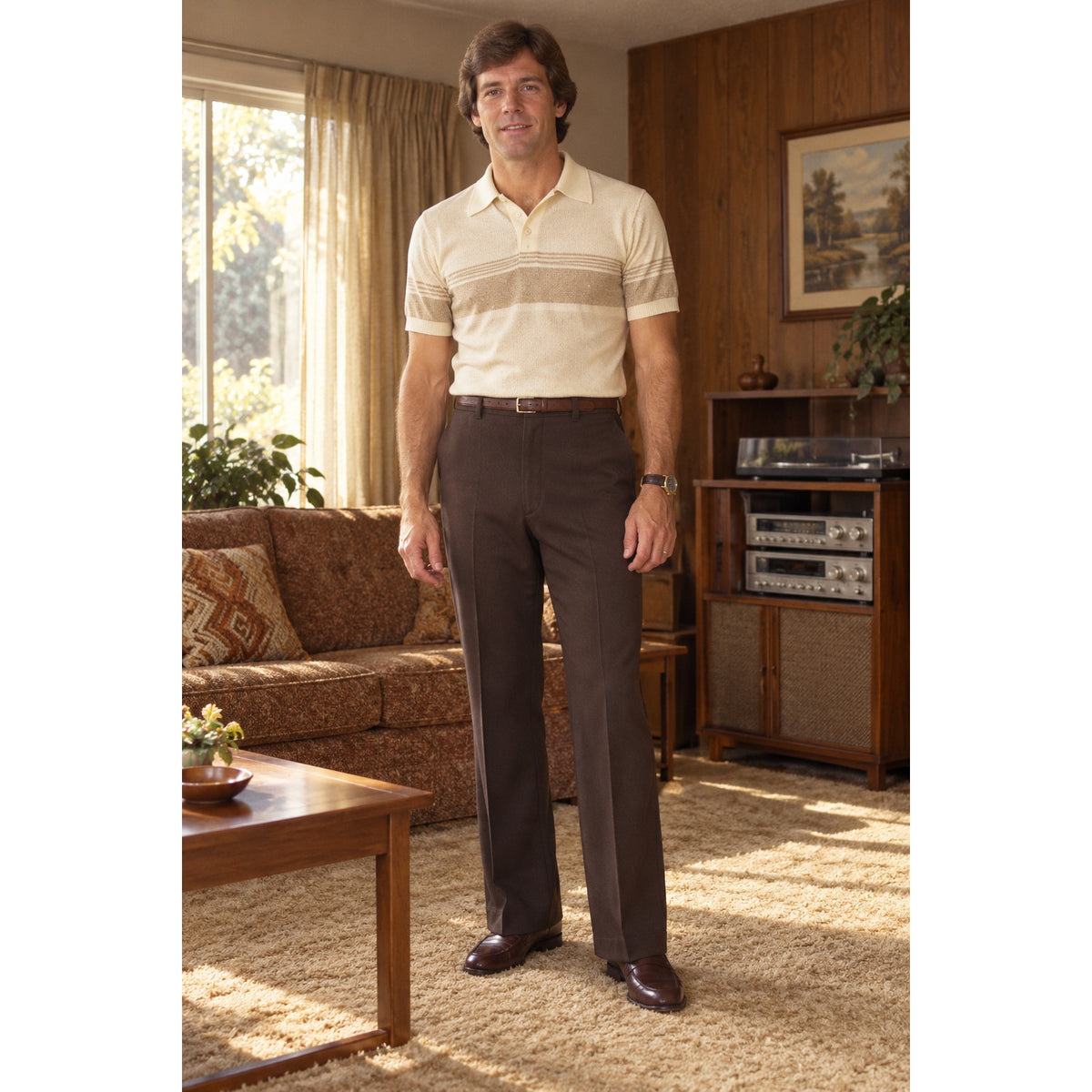 Vintage 80s Haggar Dark Brown Polyester Leisure Pants Men's Medium 33 Waist
