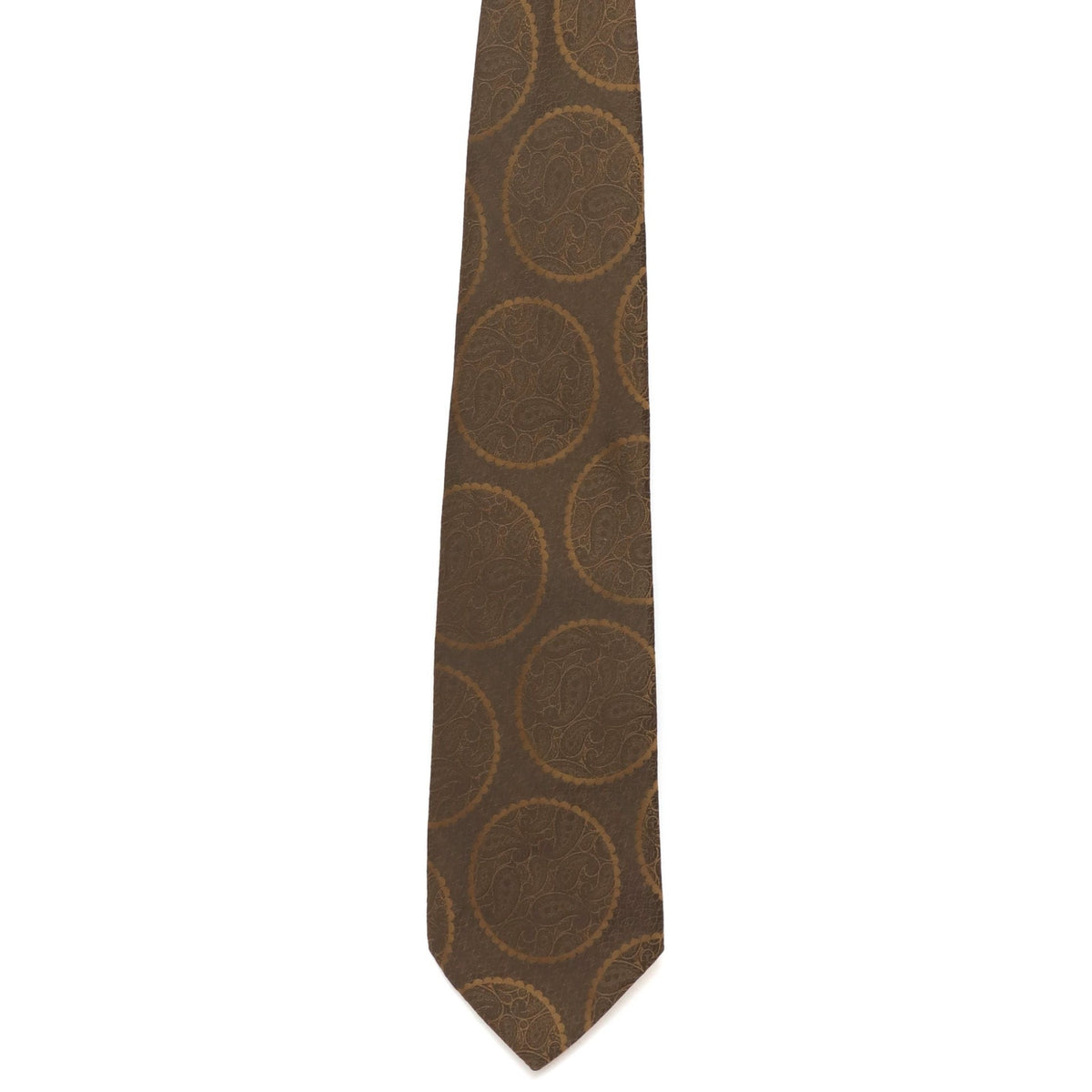 Vintage 70s Damano Brown Geometric Circle Polyester Necktie