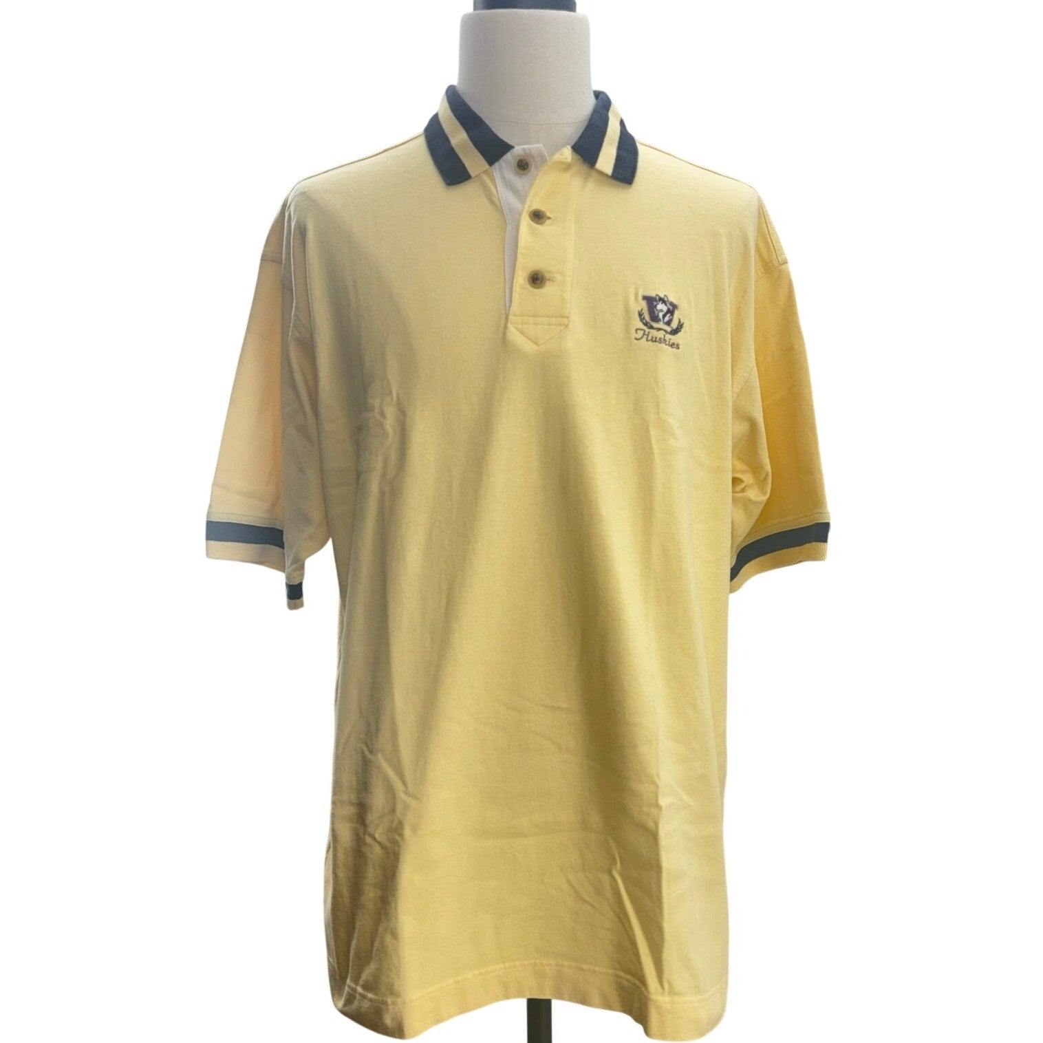 Vintage 90s WA Huskies Polo Shirt Men's XXL pale Yellow 100% Cotton Cutter Buck