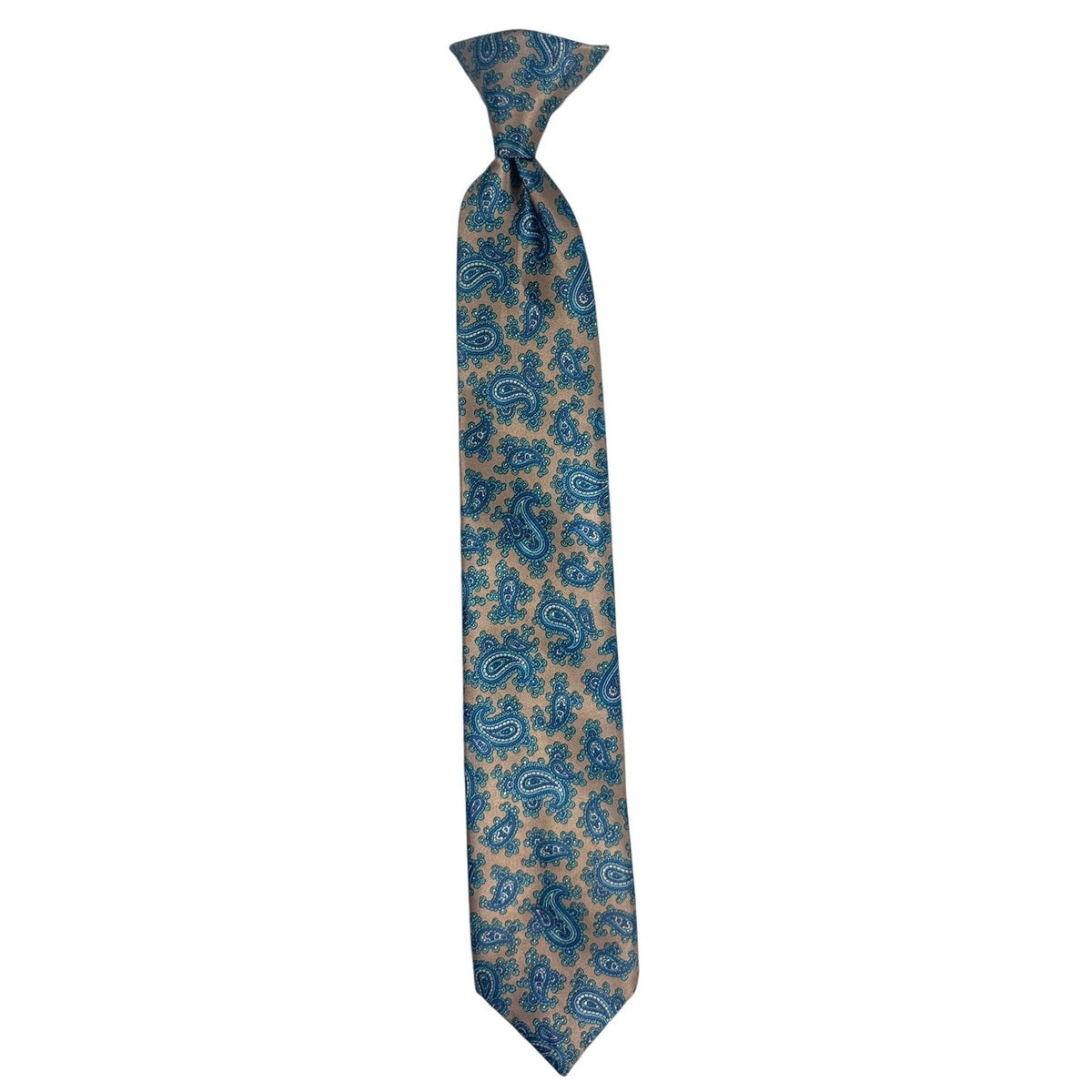 Vintage 70s Boys Blue Taupe Paisley Necktie 2.25” Wide