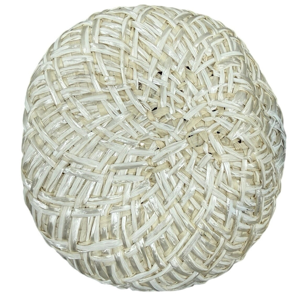 Vintage 1960s White Raffia Pillbox Hat Rhinestone Bow Union Label