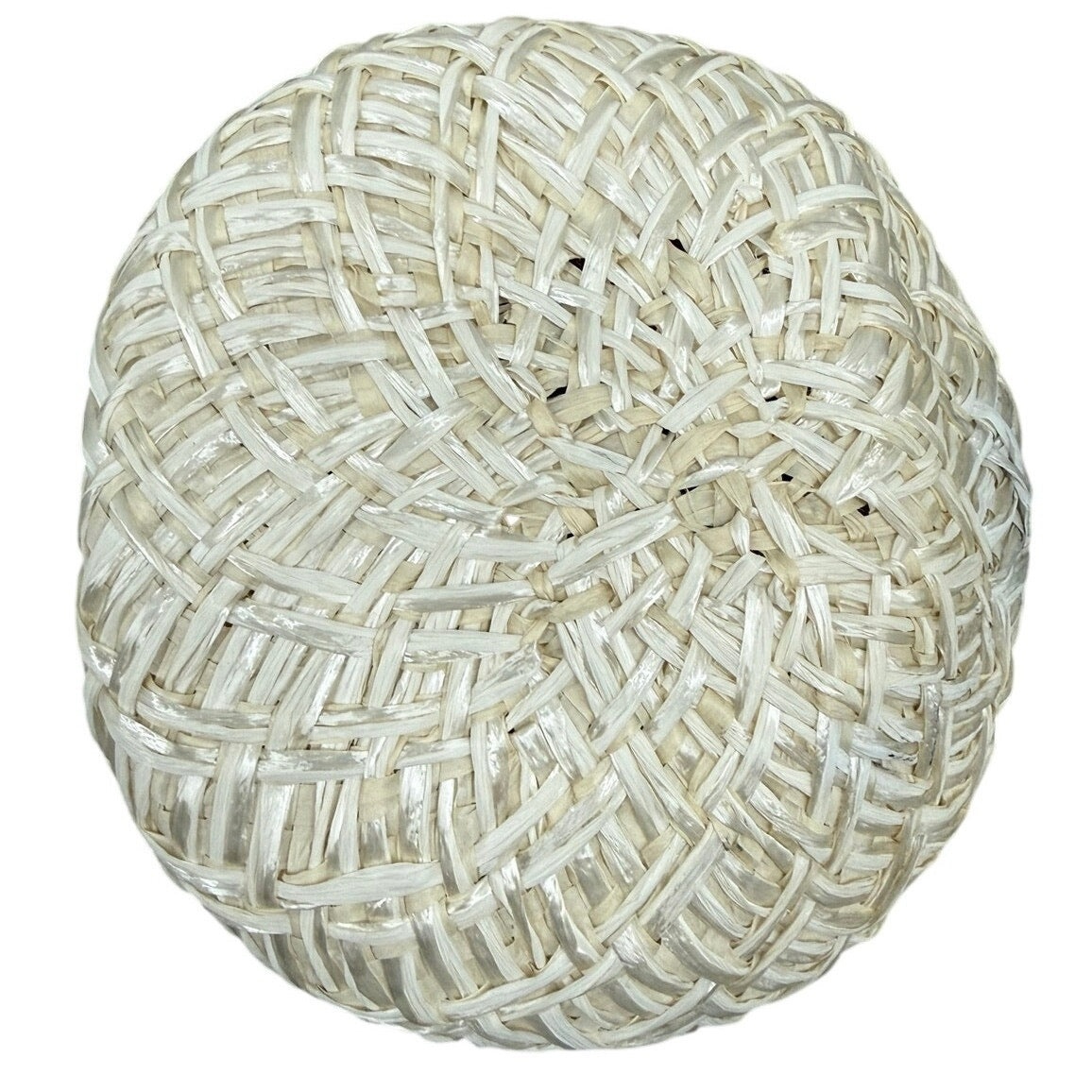 Vintage 1960s White Raffia Pillbox Hat Rhinestone Bow Union Label