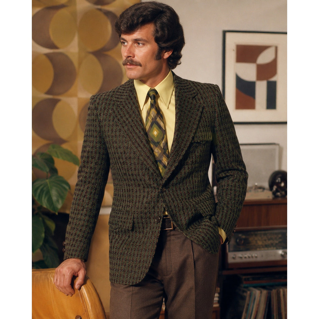 Vintage 70s Monarch Brown Houndstooth Polyester Western Sport Coat 42