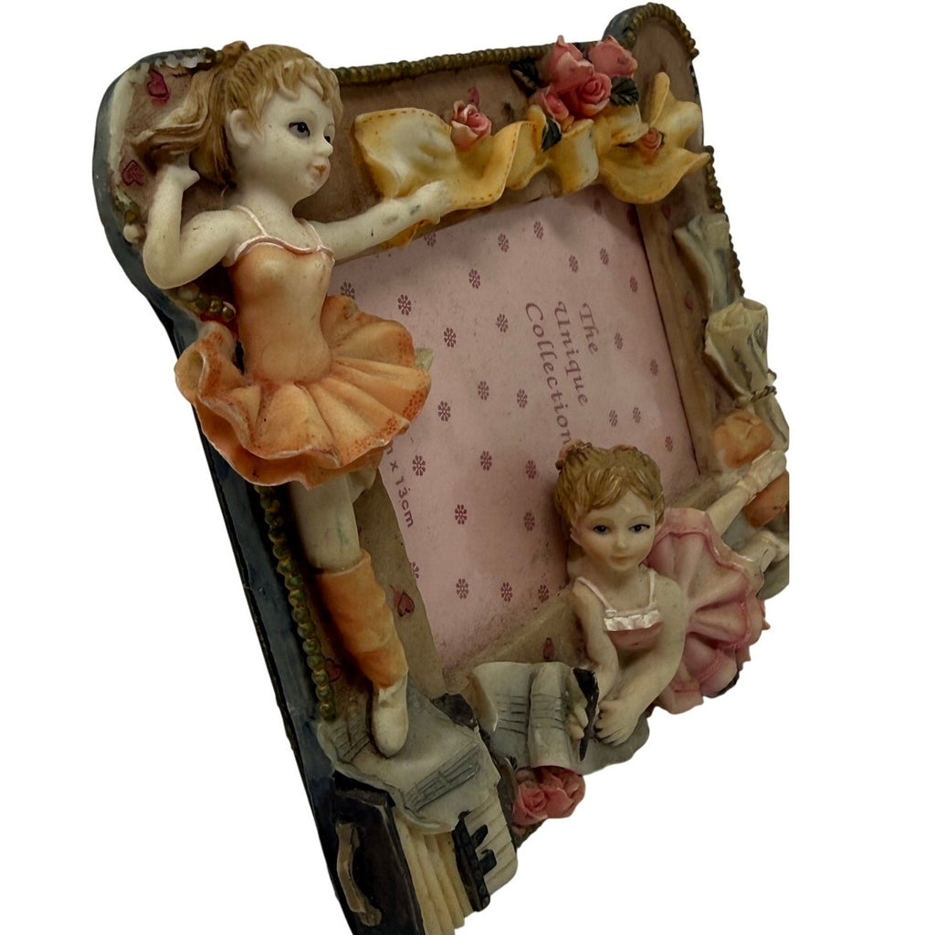 Vintage 90s Ballerina Cherub Resin Picture Frame Pink Floral 3.5x5