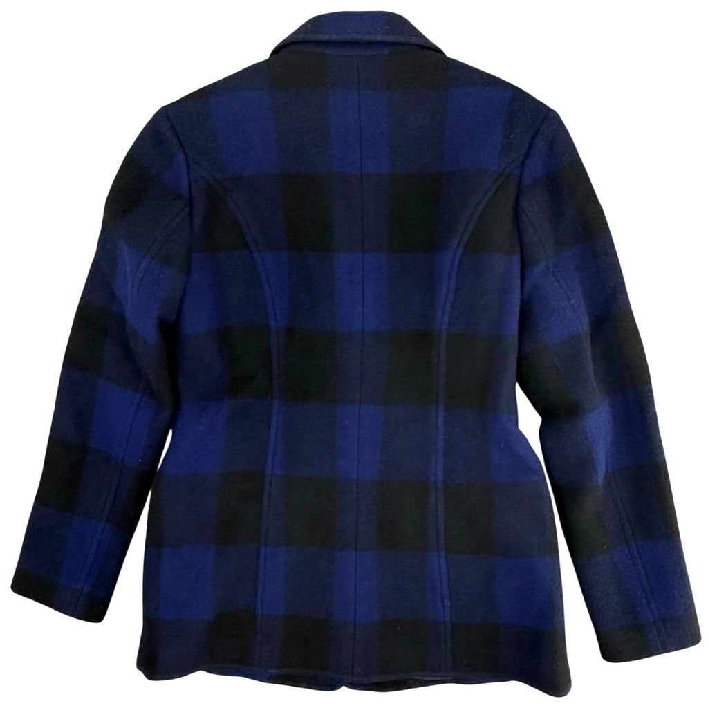 Tribal Women's 4 Blue Plaid Wool Blend Blazer Jacket Button Front Medium