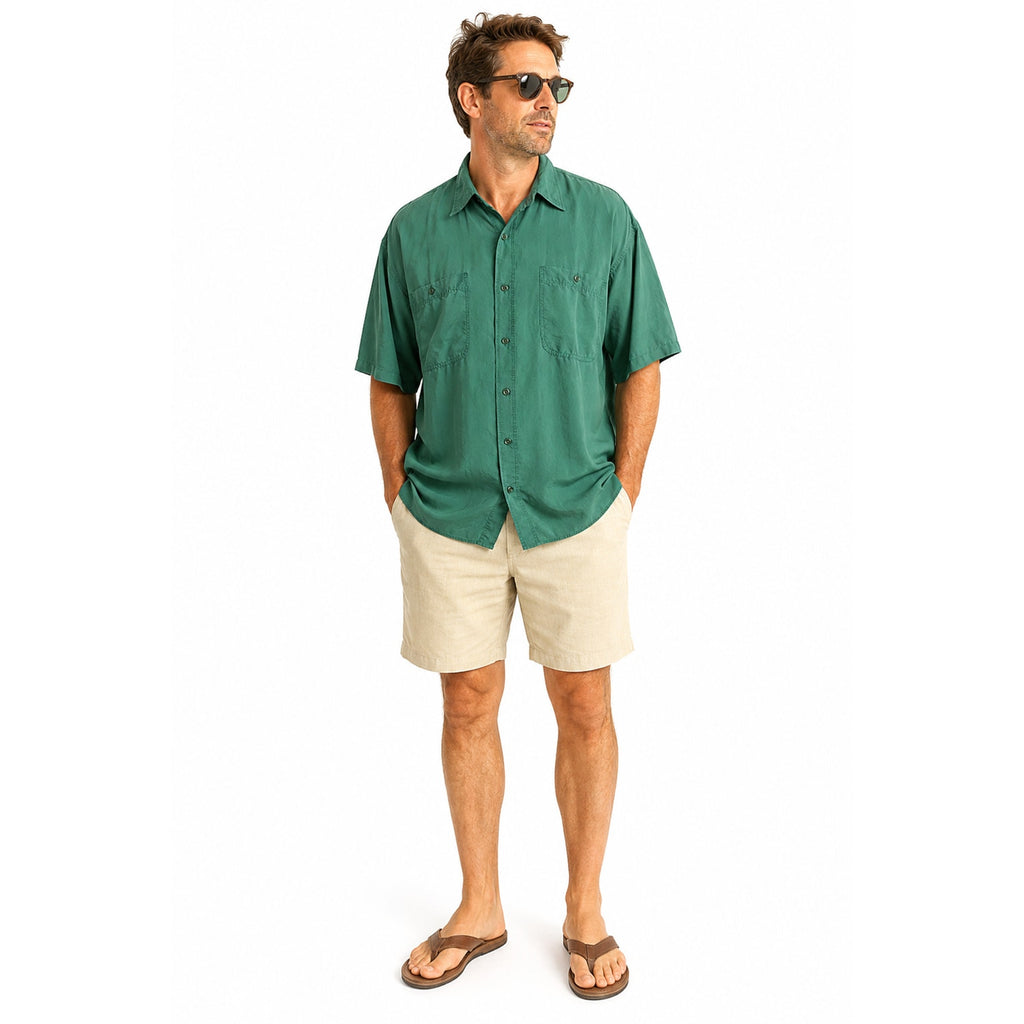 Vintage 90s Bogari Sea Green Silk Camp Shirt Men's XL Button Front