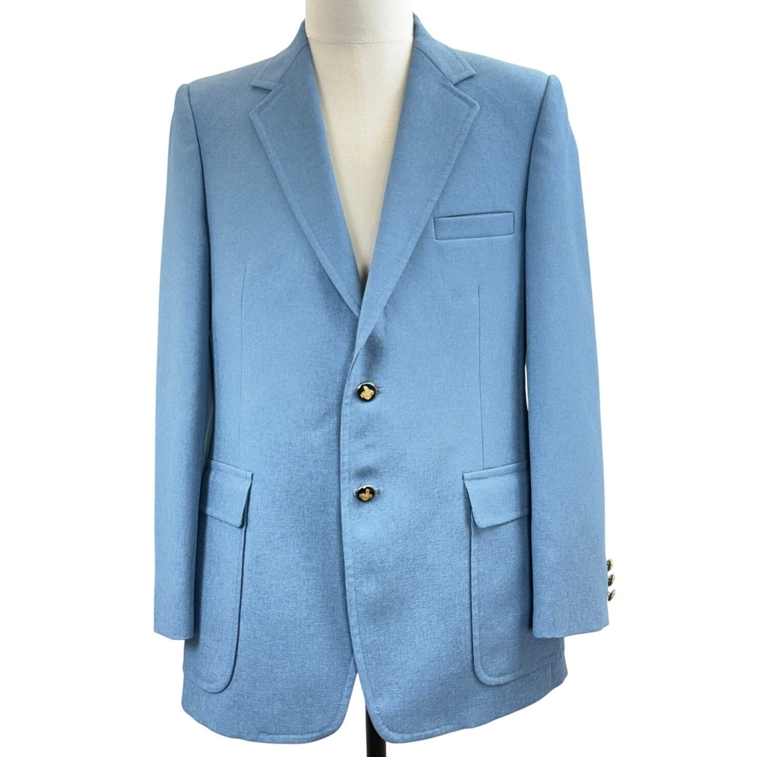 Vintage 70s The Knack Baby Blue Sport Coat Blazer Men's 40 Gold Crest Buttons