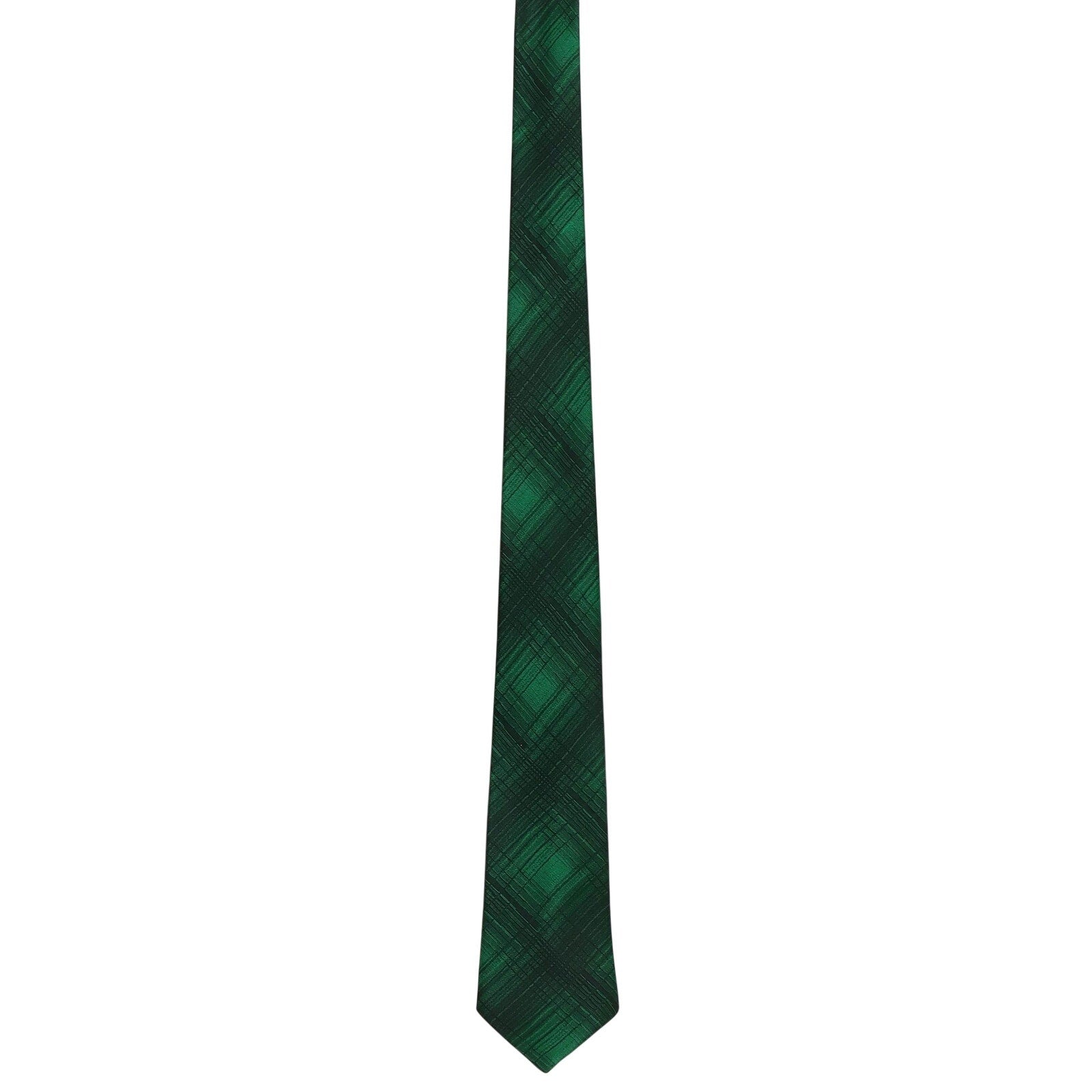 Vintage 1960s Green Geometric Polyester Skinny Necktie French Tip 2.5"