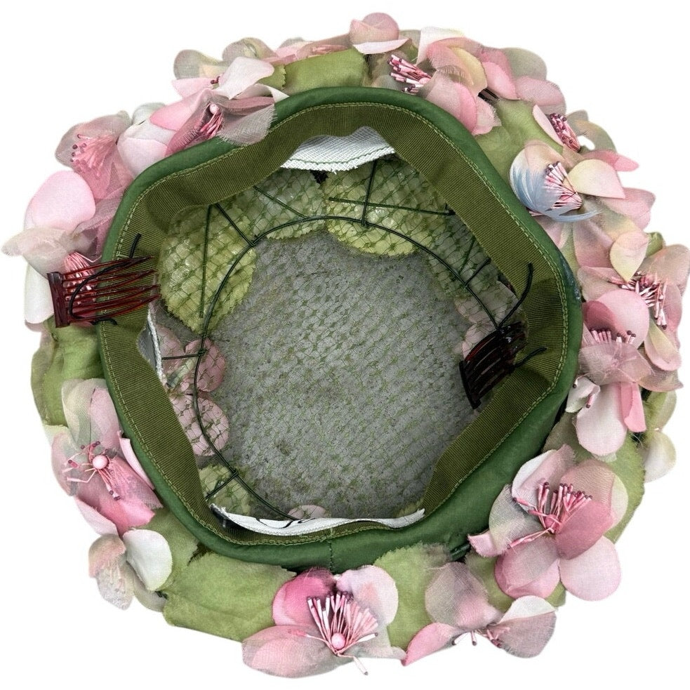 Vintage 50s Patrice Floral Ring Hat Pink Silk Flowers Fascinator
