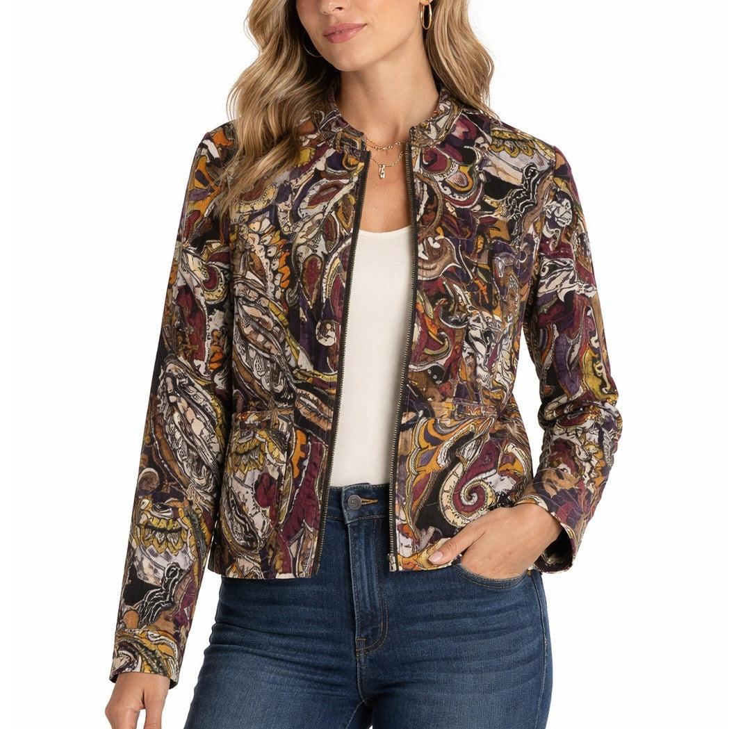 Vintage 2000s Chico’s Women's Small Corduroy Jacket Paisley Boho Zip Front