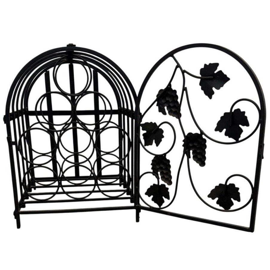 Vintage 90s Black Metal Ivy Wine Rack 9 Bottle Tabletop Display
