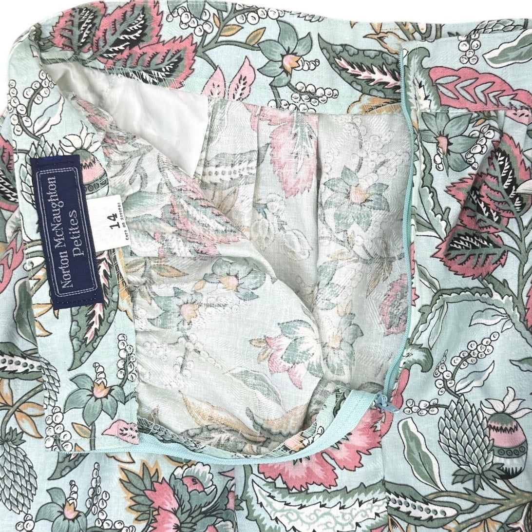 Vintage 90s Norton Women's 12 McNaughton Petites Floral Skirt Blouse Set USA