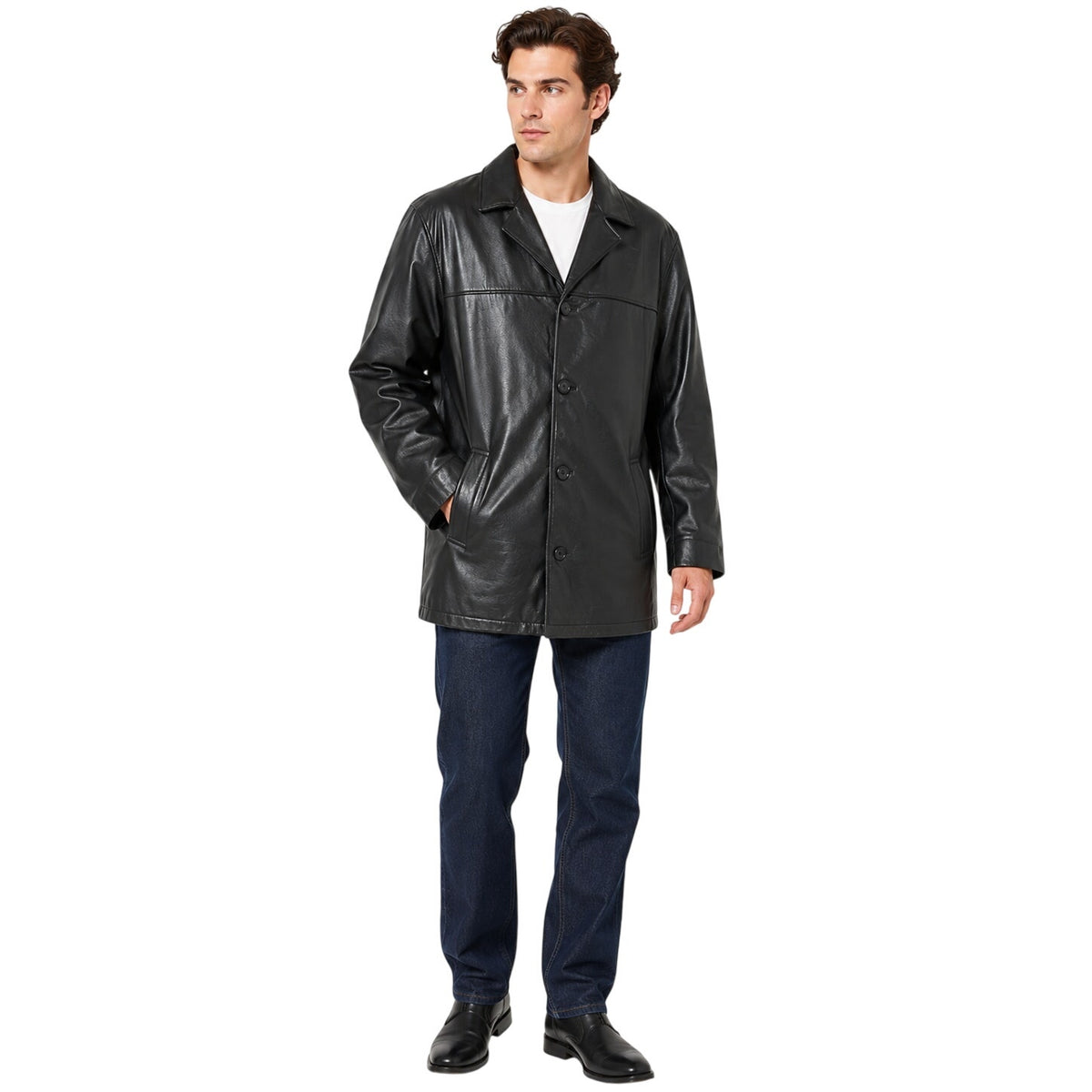 Vintage 90s John Ashford Mens XL Black Genuine Leather Car Coat Jacket