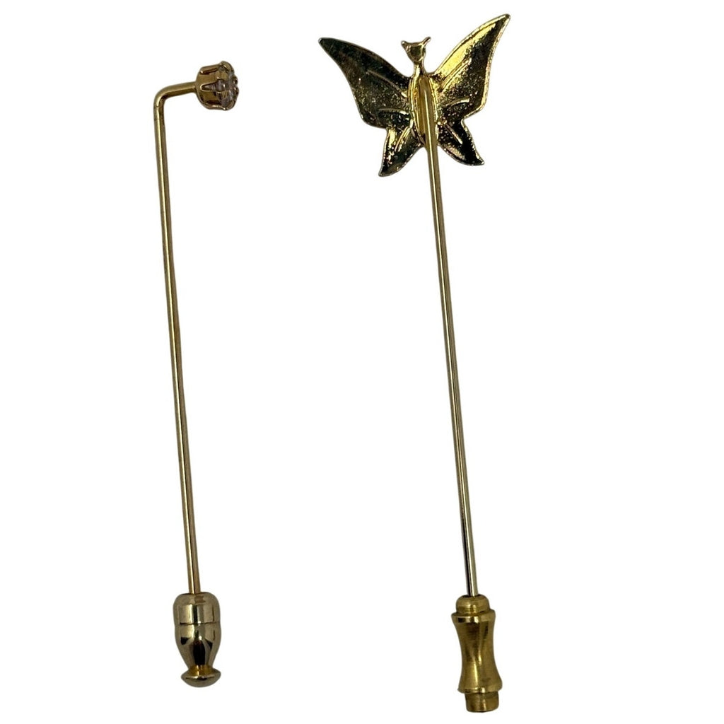 Vintage 90s Gold Tone Butterfly & Rhinestone Stick Pin Set 2.5”