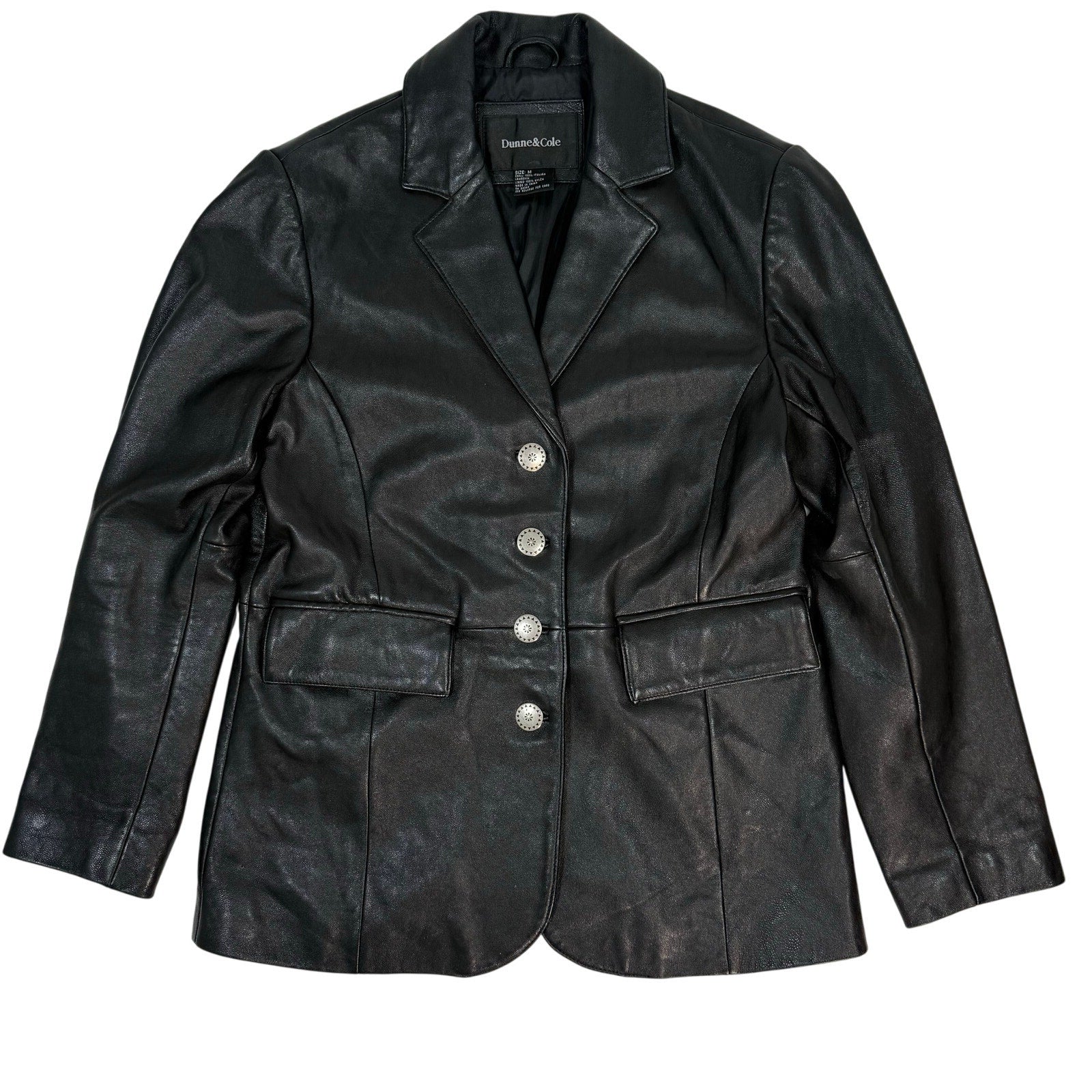 Vintage 90s Women's Medium Black Lambskin Leather Jacket Dunne & Cole