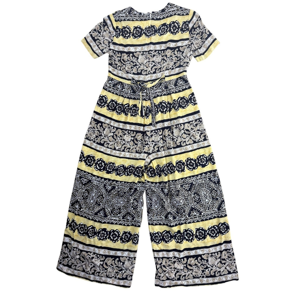 Vintage 90s Melissa Collection Rayon Jumpsuit USA Blue Yellow Boho Women's Small