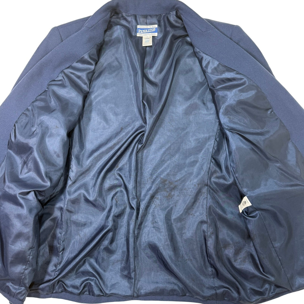 Vintage 80s Pendleton Blue Wool Blazer Jacket Women’s 18 Shoulder Pads