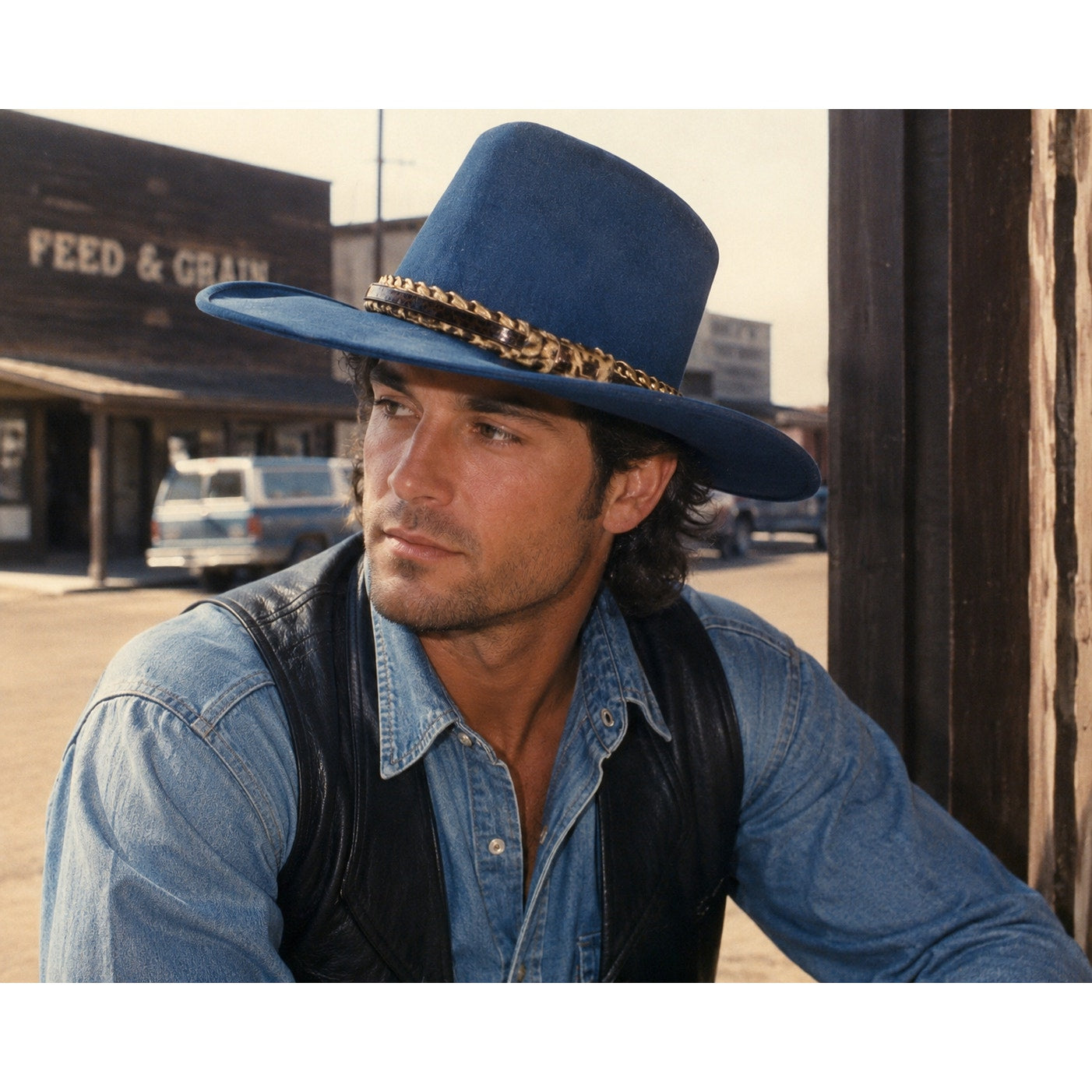 Vintage 1990s Lansing Workman Blue Cotton Western Cowboy Hat Leopard Band Unisex