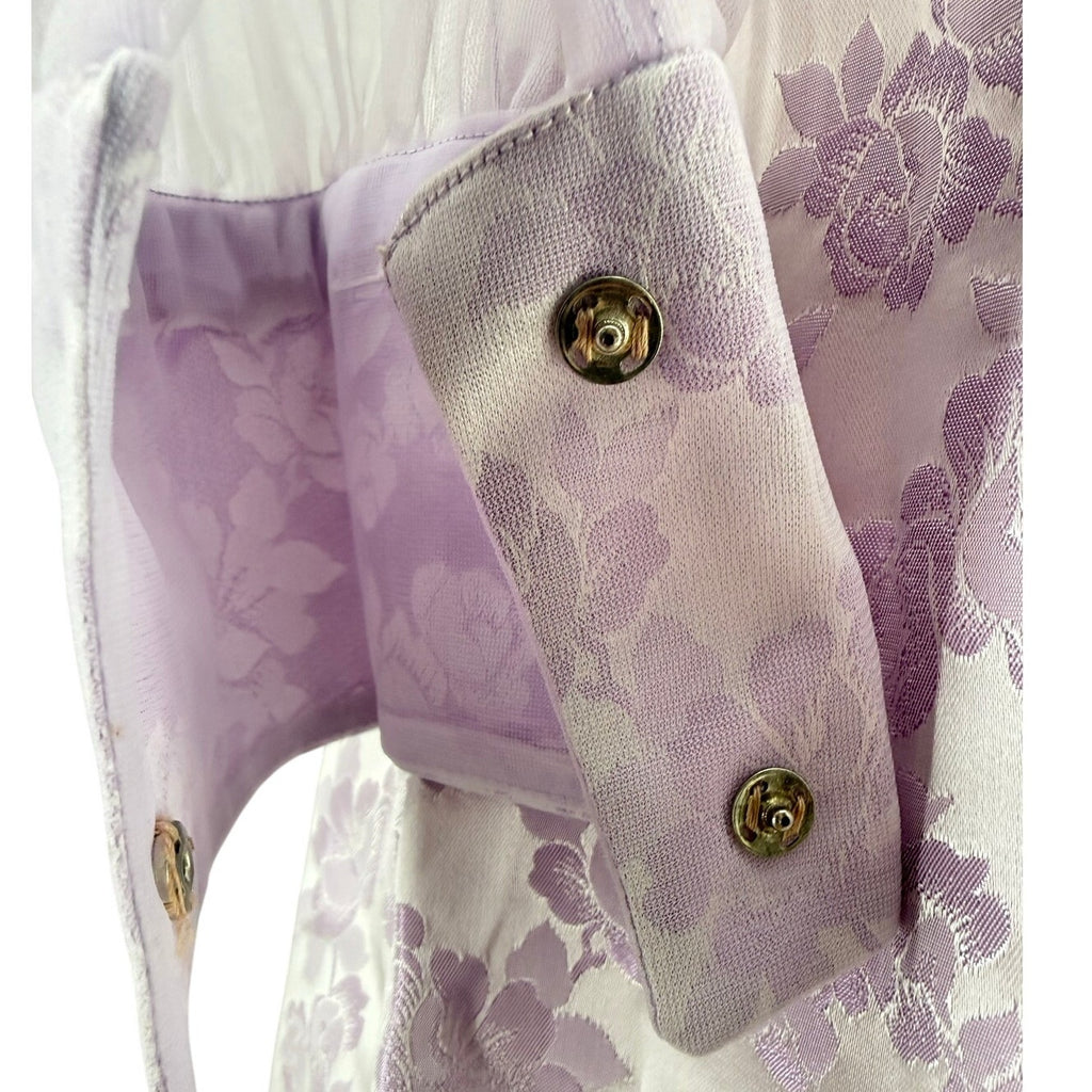 Vintage 60s Lavender Satin A-Line Maxi Dress Sheer Sleeve Women's Medium