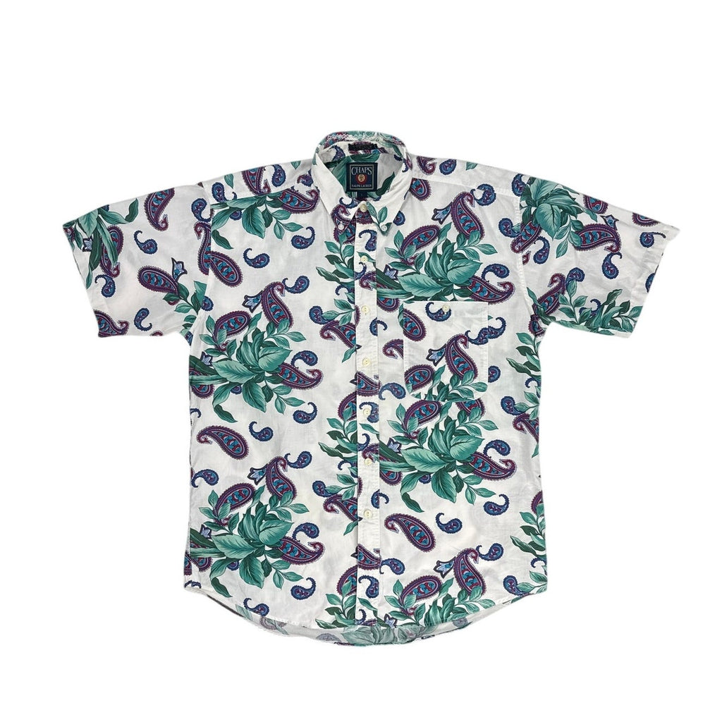 Vintage 90s Chaps Ralph Lauren White Paisley Shirt Men’s Large Short Sleeve