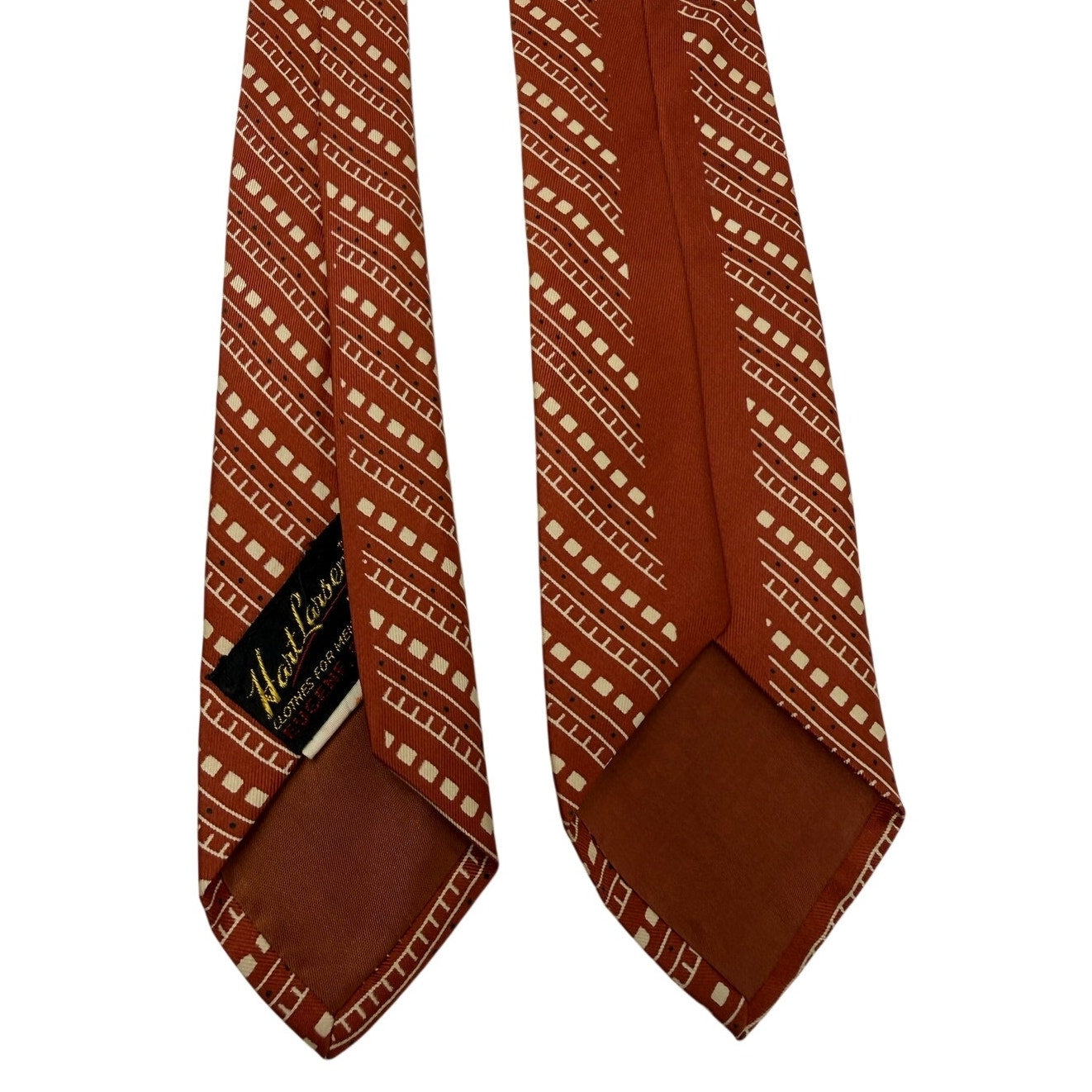 Vintage 60s Fashion Craft Geometric Skinny Tie Brown Ivory Green