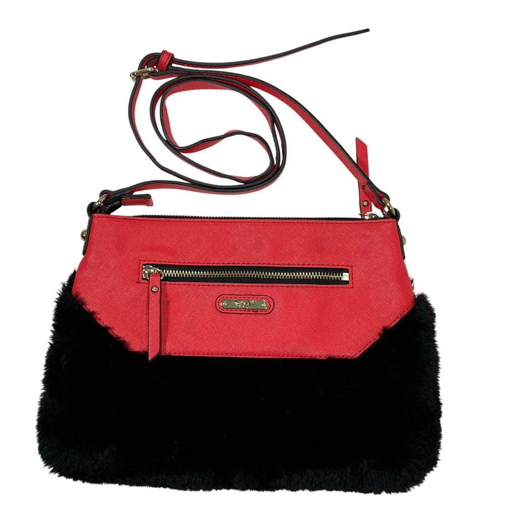 Vintage 90 Sharif Red Black Eye Appliqué Crossbody Bag Faux Fur Leather 8x11