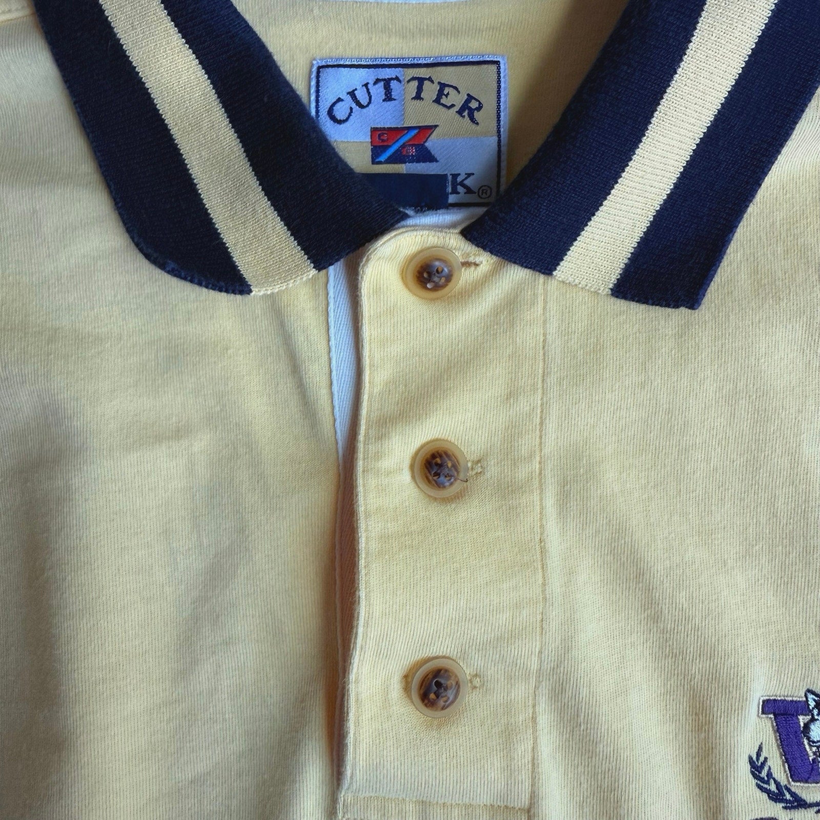 Vintage 90s WA Huskies Polo Shirt Men's XXL pale Yellow 100% Cotton Cutter Buck