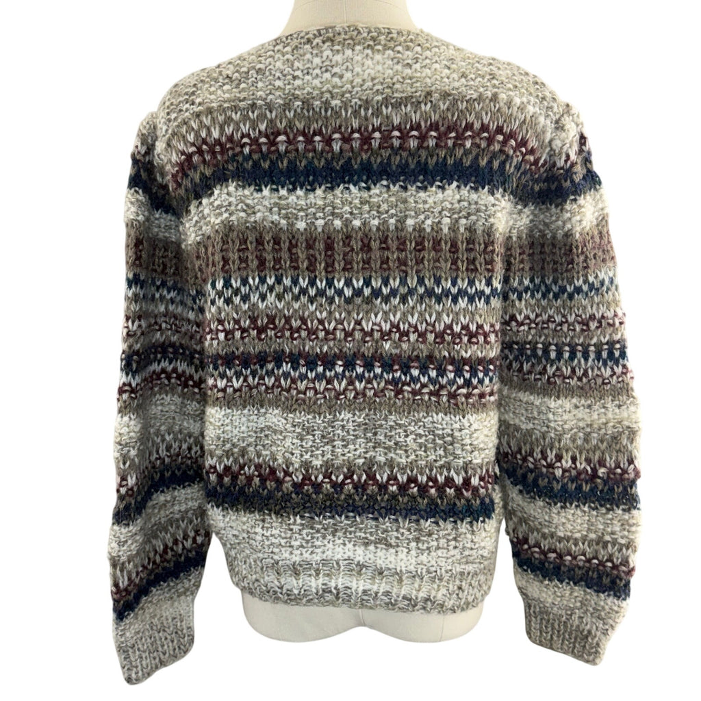 Vintage 80s Lauren Hansen Women's Medium Hand Knit Sweater Striped Cozy Acrylic