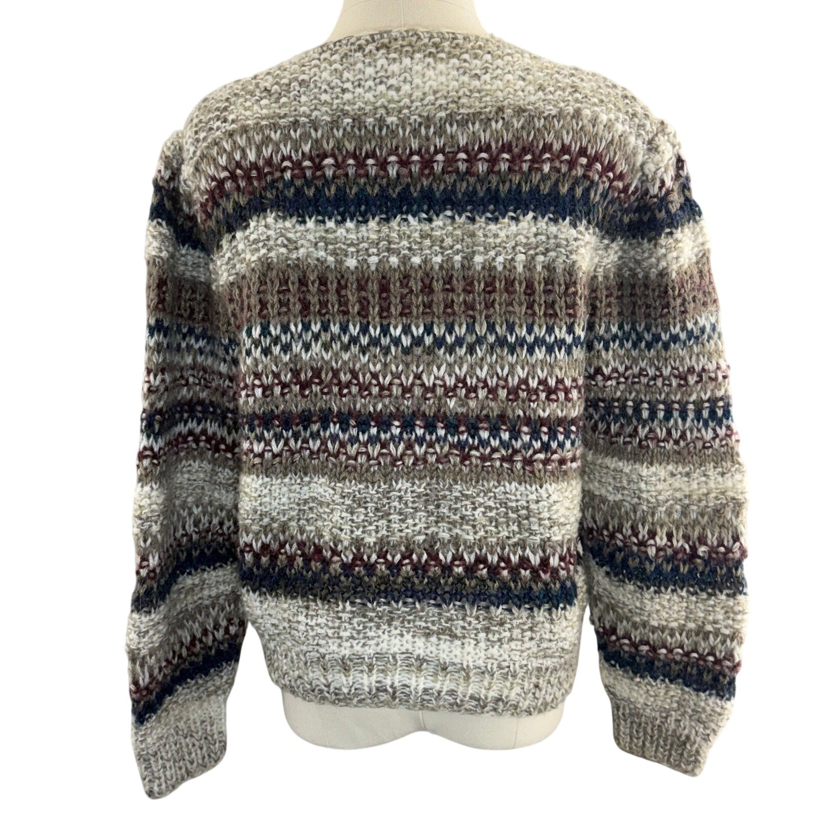 Vintage 80s Lauren Hansen Women's Medium Hand Knit Sweater Striped Cozy Acrylic
