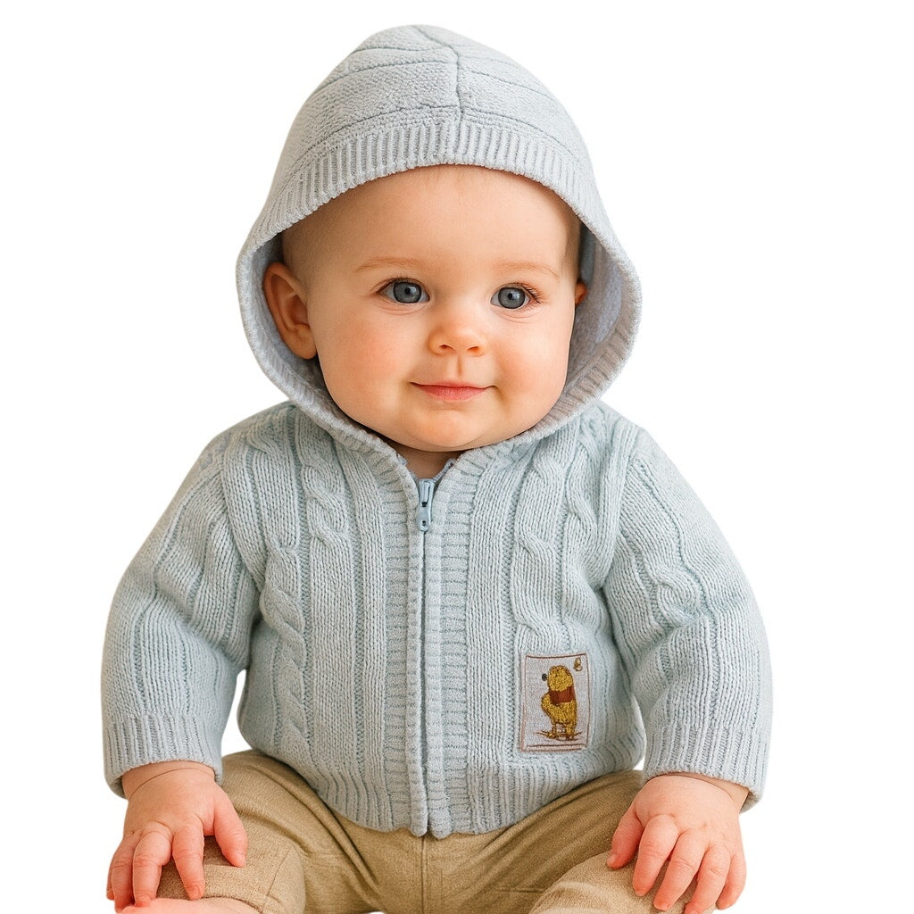 Vintage 00s Disney Winnie the Pooh Baby 0-6 Months Hooded Zip Sweater Blue