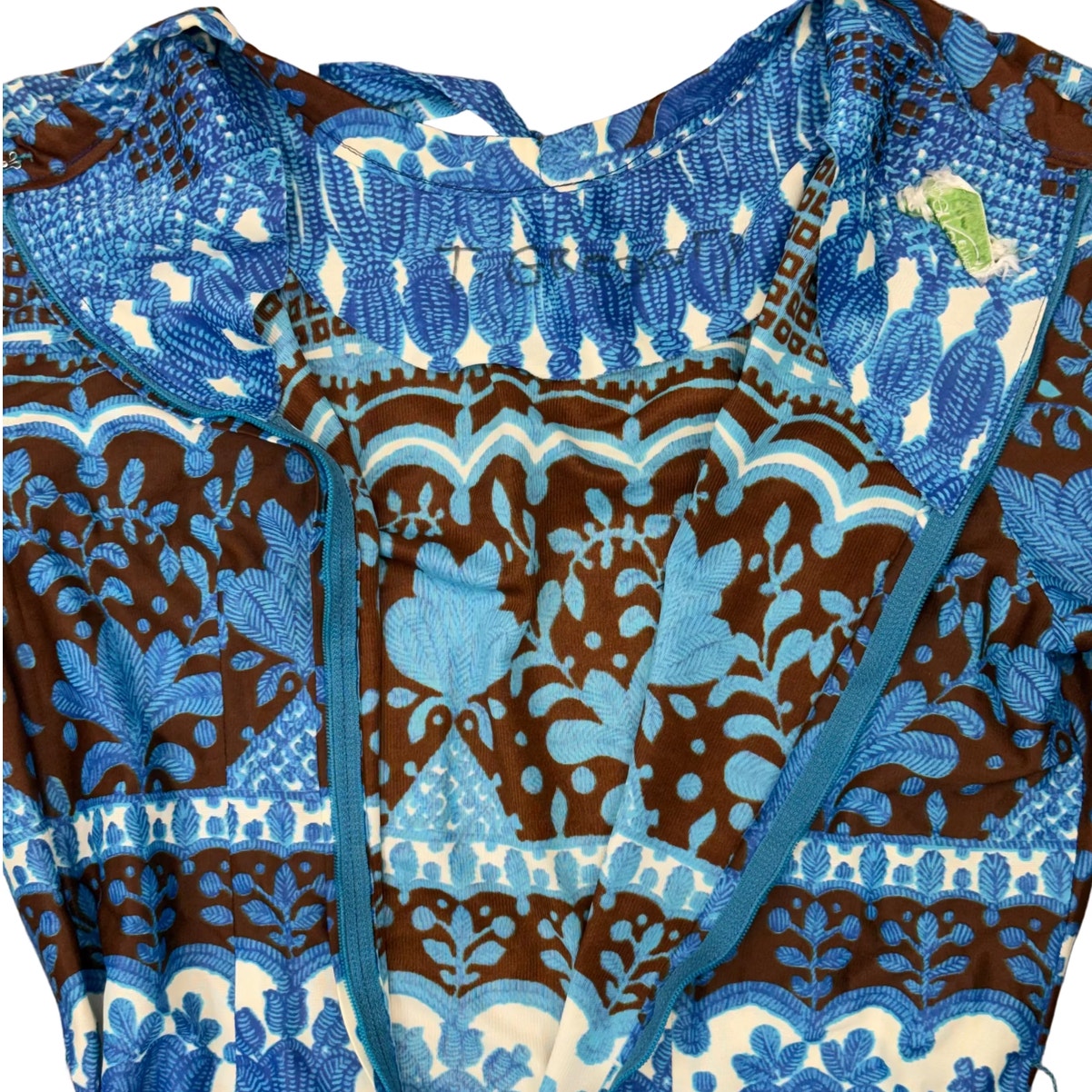 Vintage 60s Women's Medium Berkshire Blue Fleur De Lis Tricot Dress Tie Front