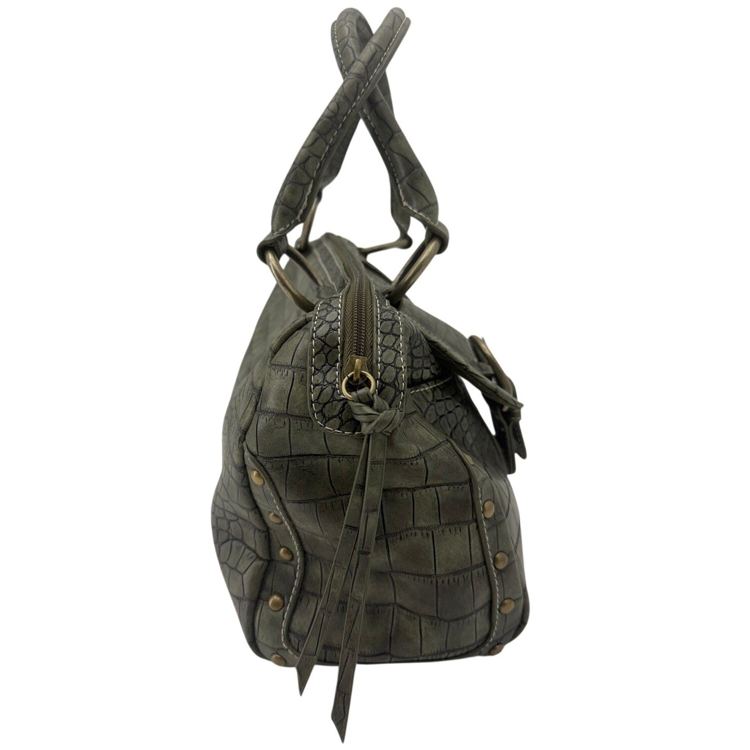 ANA Green Croc Embossed Faux Leather Satchel Purse Buckle Pocket Handbag