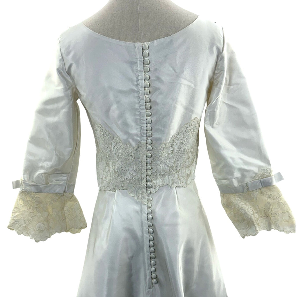 Vintage 1960s Women's XS Alfred Angelo Satin Lace Wedding Dress w Train