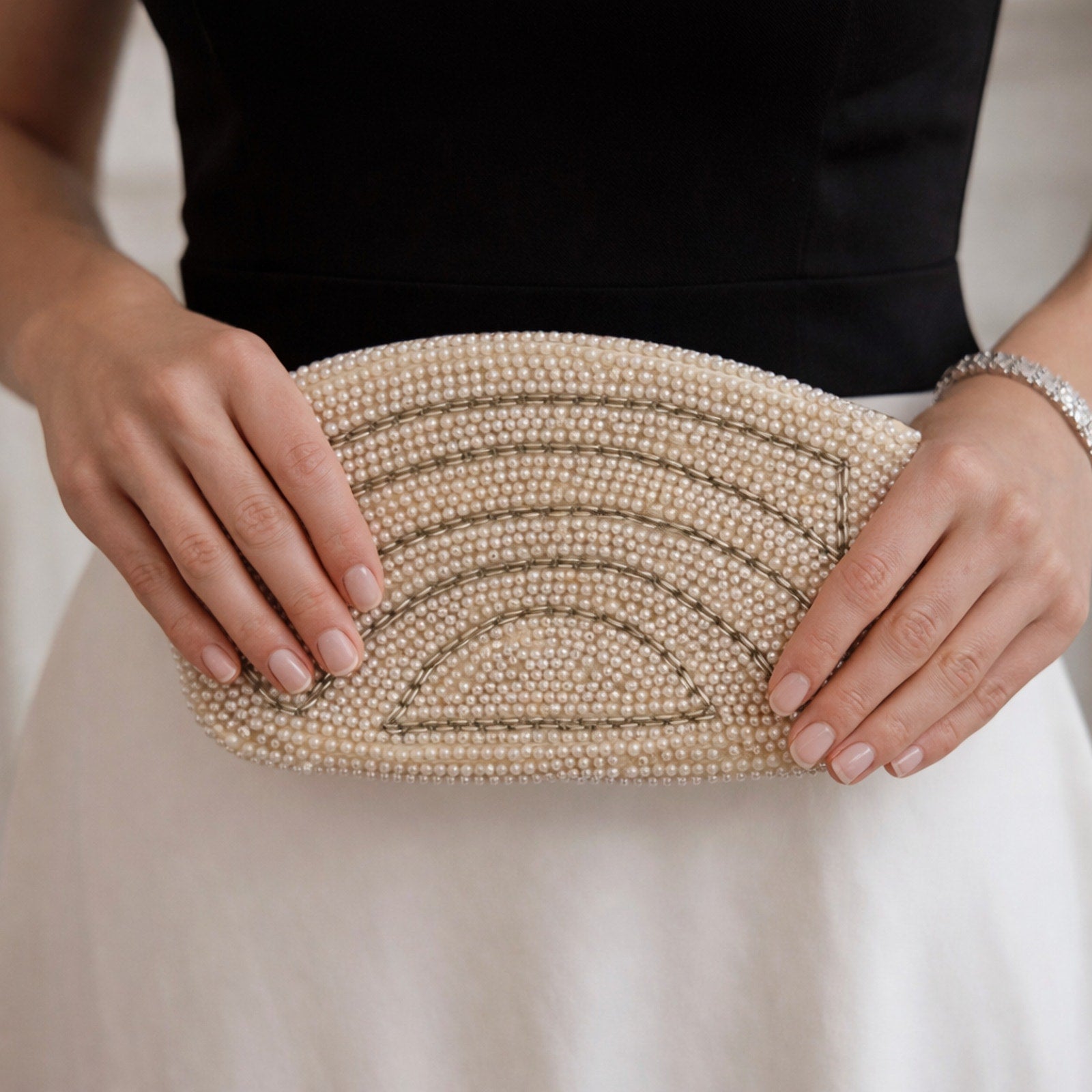 Vintage 50s Ricci Ivory Pearl Beaded Clutch Evening Purse