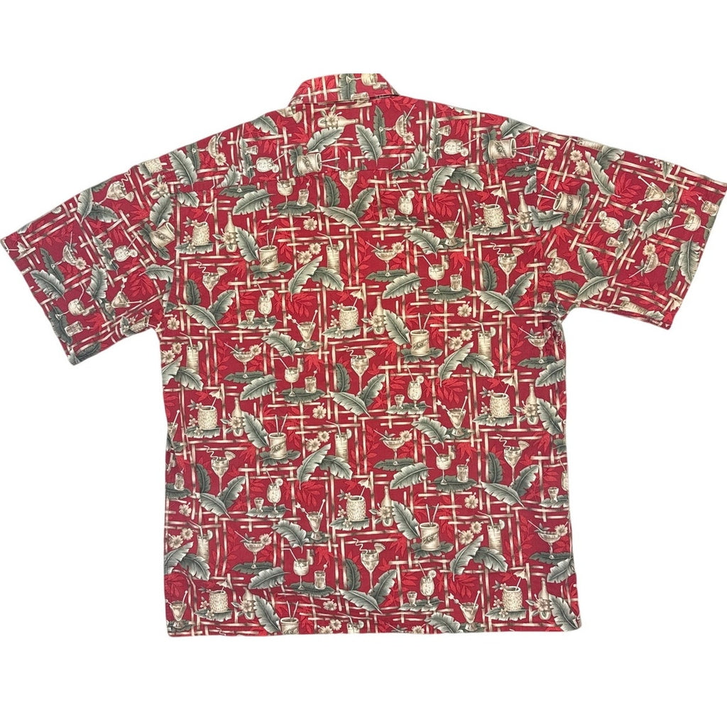 Vintage 90s Campia Men's Large Red Cocktail Print Hawaiian Aloha Shirt Cotton