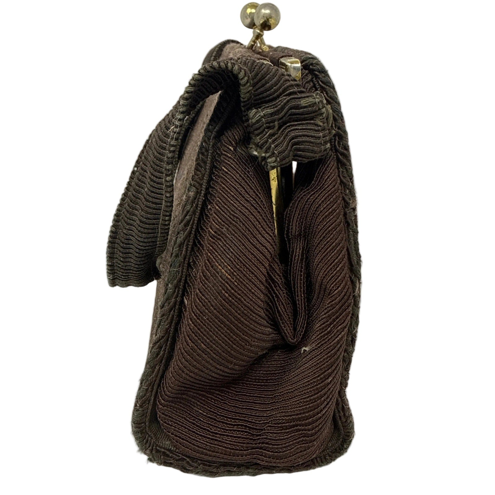 Vintage 1960s Brown Diamond Pattern Frame Handbag Purse