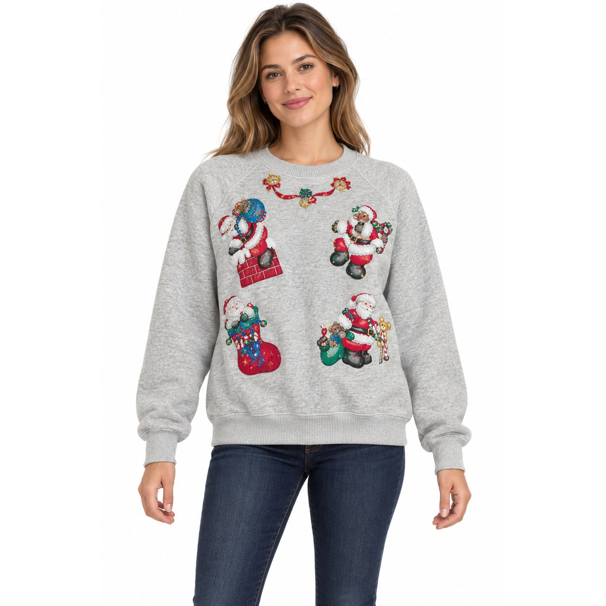 Vintage 80s Sturdy Sweats Lee Gray Santa Christmas Sweatshirt Women's Large