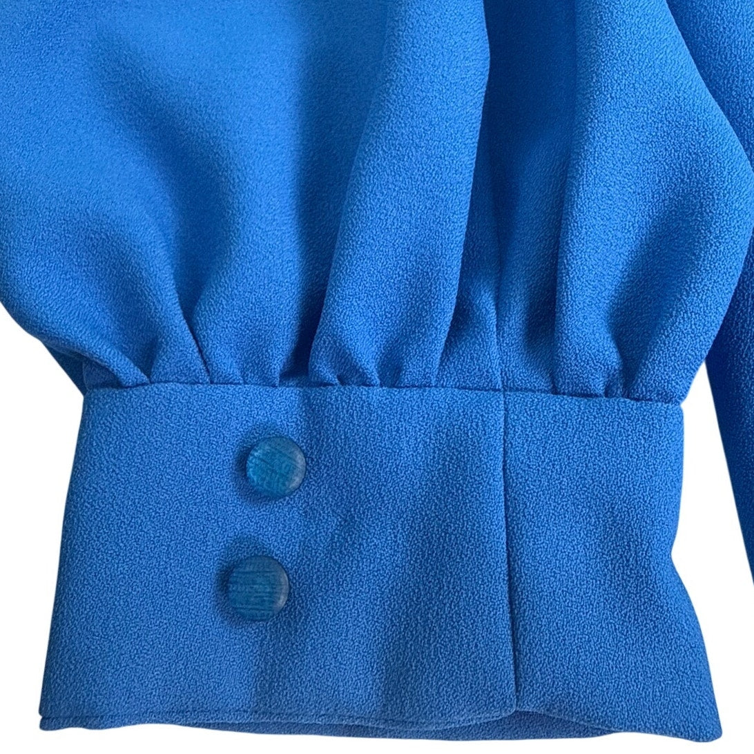Vintage 1970s Home Sewn Lake Blue Polyester Crepe Midi Dress Small