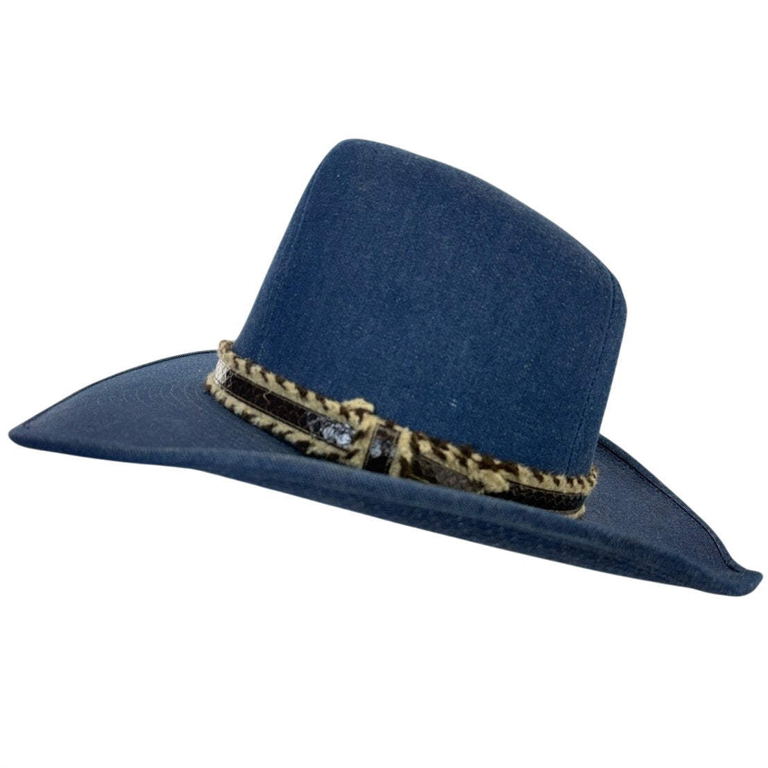 Vintage 1990s Lansing Workman Blue Cotton Western Cowboy Hat Leopard Band Unisex