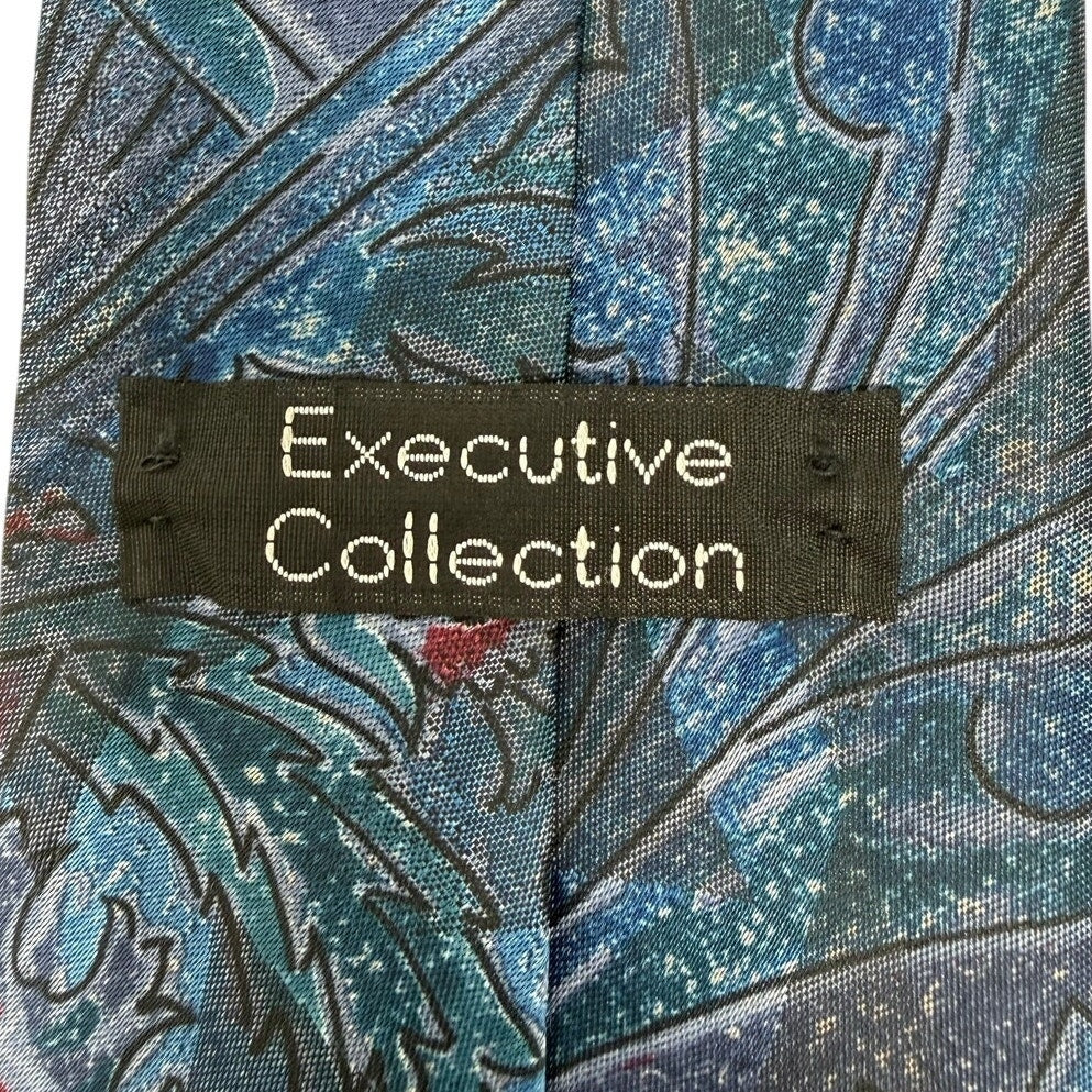 Vintage Executive Collection USA Abstract Wide Necktie Blue Purple 58" Polyester