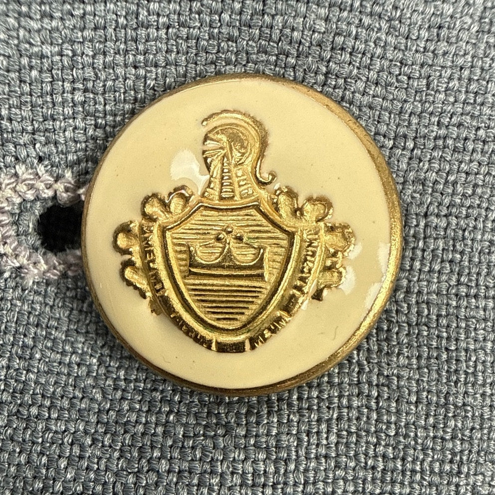 Vintage 1970s Knack Men's Gray Polyester Blazer Gold Crest Buttons 46L