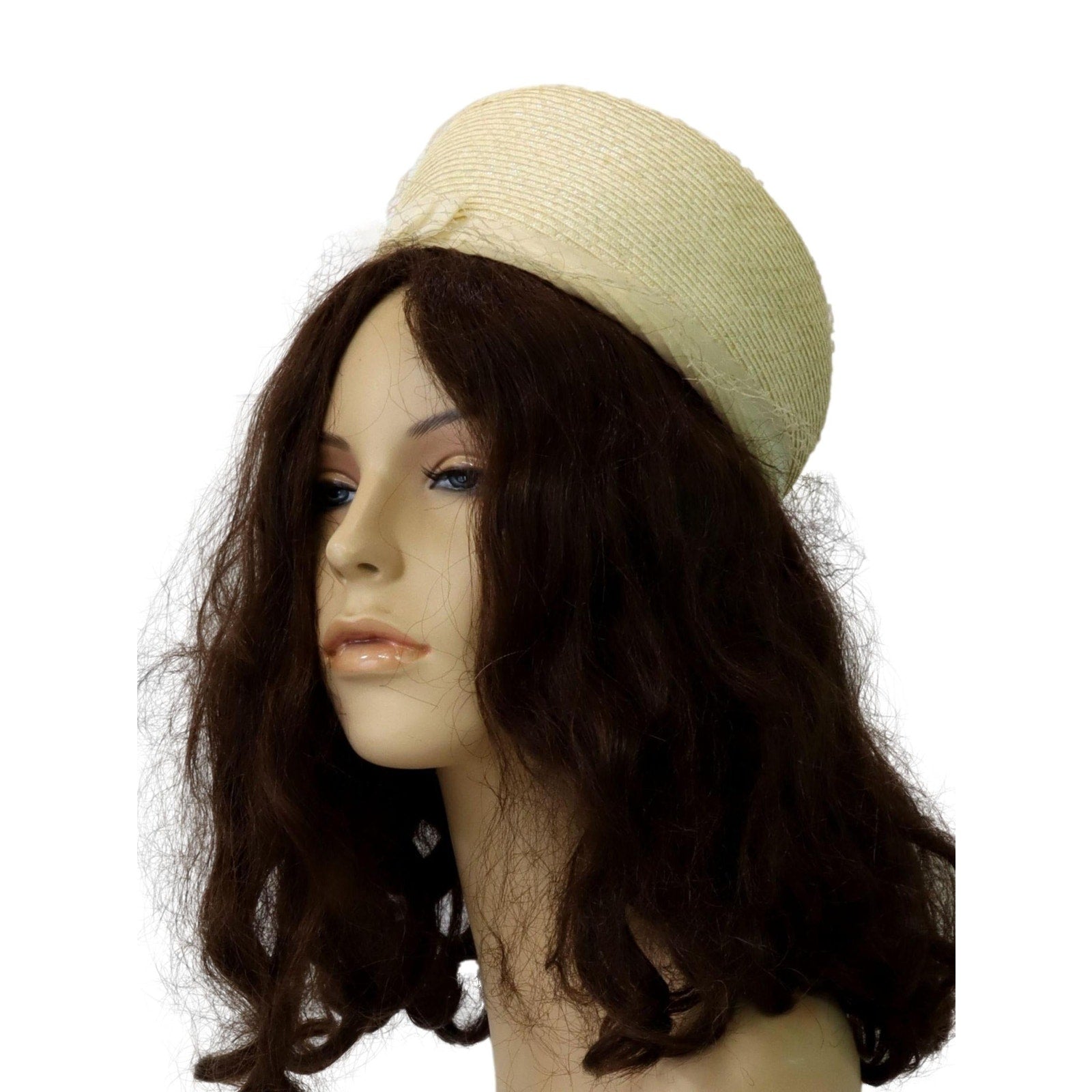 Vintage 1960s Ivory Pillbox Hat with Veil Mod Wedding Cocktail Cap
