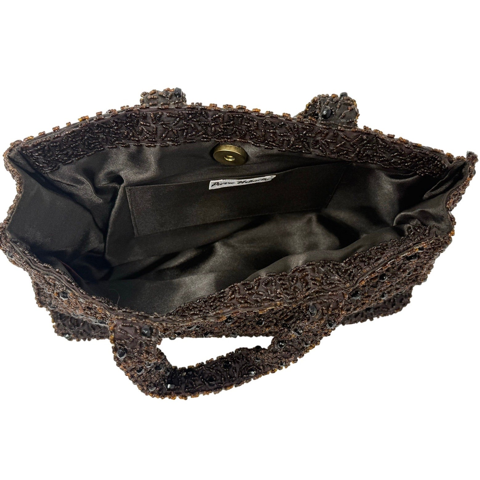 Vintage 90s Pierre Urbach Brown Beaded Evening Handbag Purse