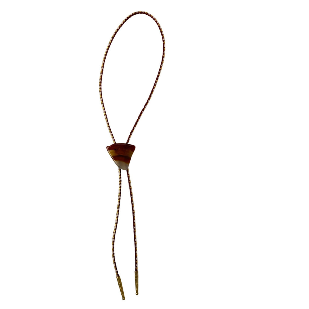 Vintage 70s Agate Bolo Tie Gold Tone Tips Western Statement